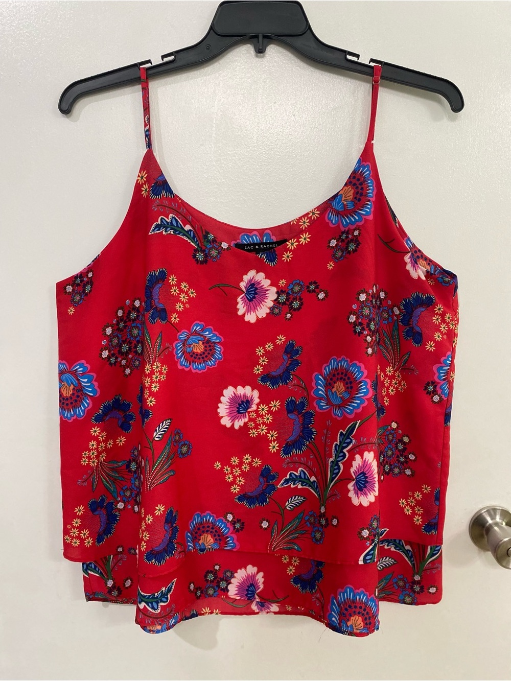Zac & Rachel Red Floral Spaghetti-Strap Tank Top, size XL
